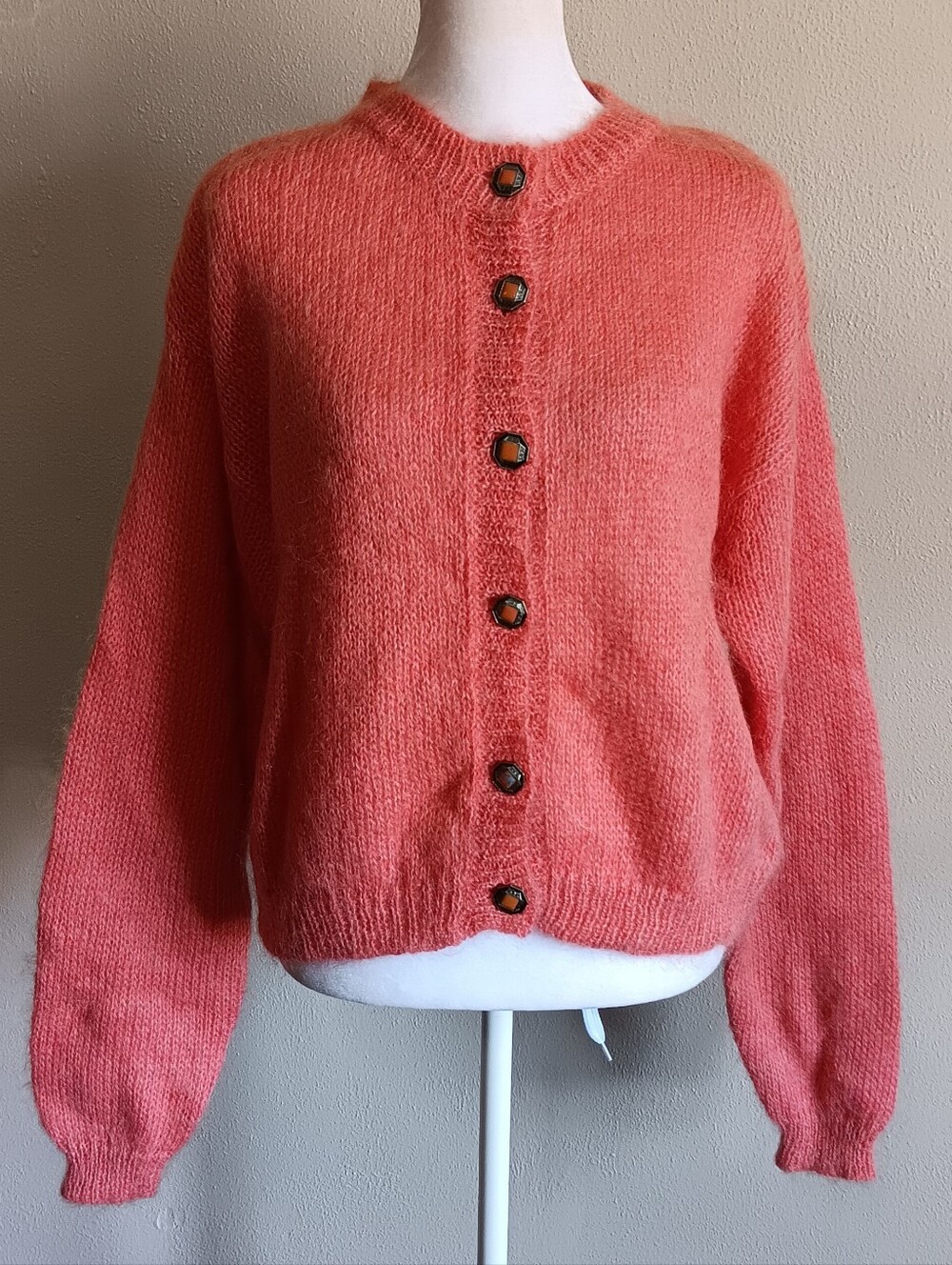 VTG Coquette Mohair Blend Pink Button Up Knit Cardigan Sweater Womens Medium